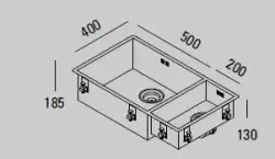 ABK Bingara grand évier 1,5 inox 50x40+20x40 cm Installation à fleur, sous plan et sur plan BIN5020FVI