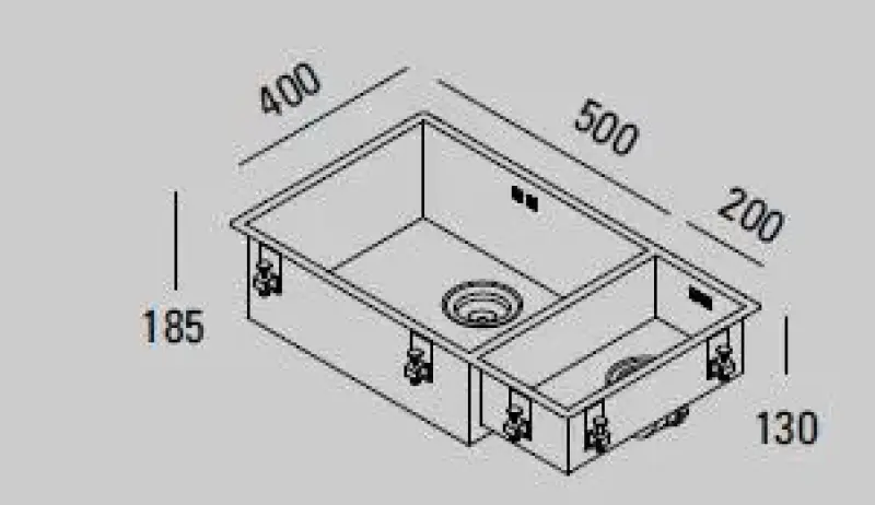 ABK Bingara grand évier 1,5 inox 50x40+20x40 cm Installation à fleur, sous plan et sur plan BIN5020FVI
