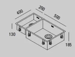 ABK Bingara grand évier une et demi 1,5 en inox 20x40+50x40 cm Installation à fleur, sous plan et sur plan BIN2050FVI