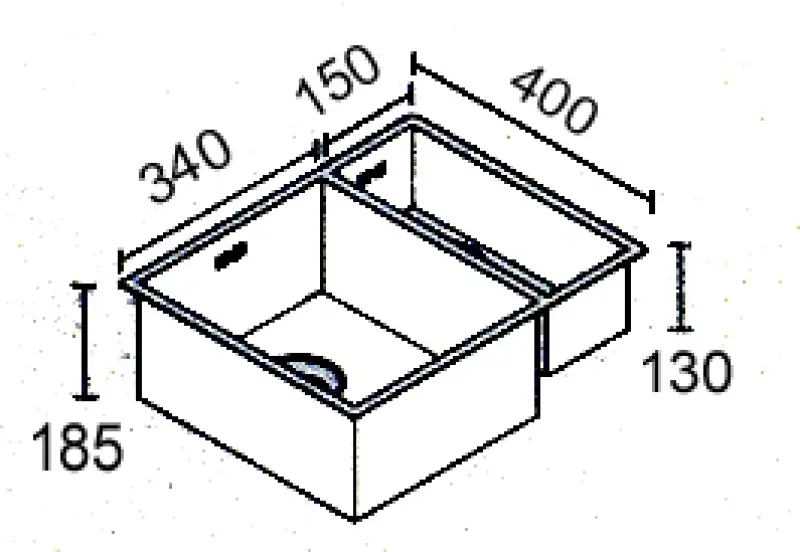 ABK Baronga évier inox un bac et demi 34x40+15x40cm sous plan BAR3415f